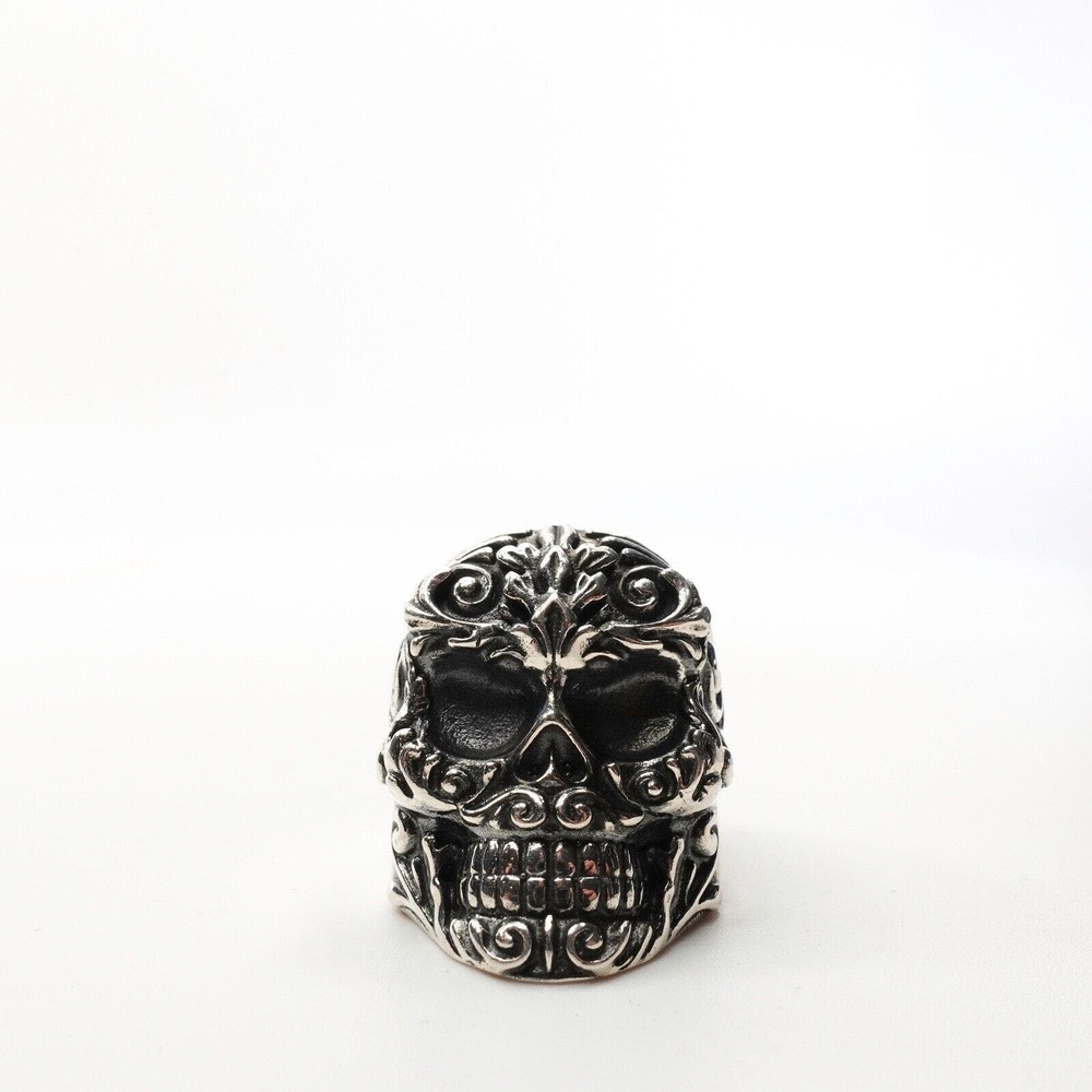 King Baby Studio Floral Scroll Belief Skull Ring Silver .925 MSRP $615 Size 8 - Picture 2 of 12